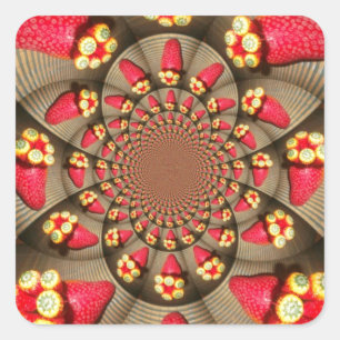 Farbiger roter Genuss: Erdbeeren-Kaleidoskop-Kunst Quadratischer Aufkleber