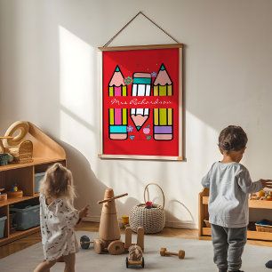 Farbiger roter Lehrer Cartoon Bleistift Poster
