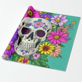 farbiger Schädel mit Blume Geschenkpapier
