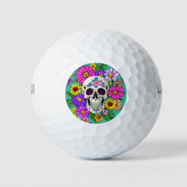 farbiger Schädel mit Blume Golfball