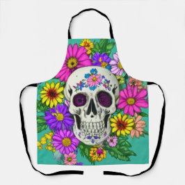 farbiger Schädel mit Blume Schürze