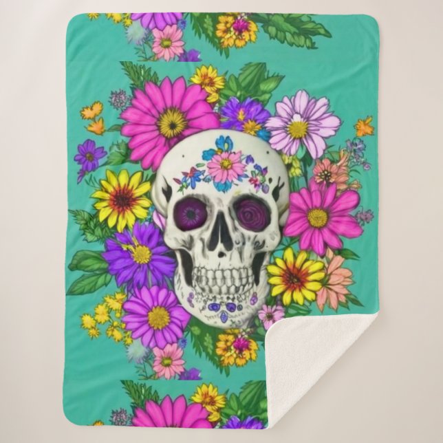 farbiger Schädel mit Blume Sherpadecke (Vorderseite)