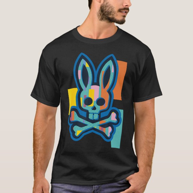 Farbiger Schädel und Crossbones Bad Rabbit Bunny C T-Shirt (Vorderseite)