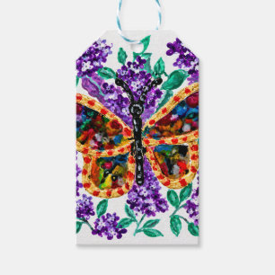 Farbiger Schmetterling und violette Flieder Geschenkanhänger