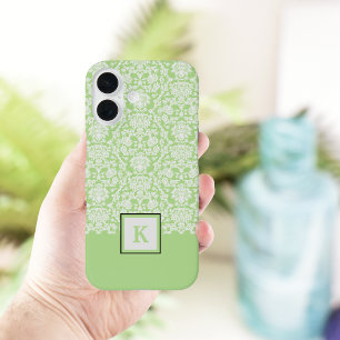 Farbiger schwarzer Damast Monogram Totbeutel iPhone 16 Hülle