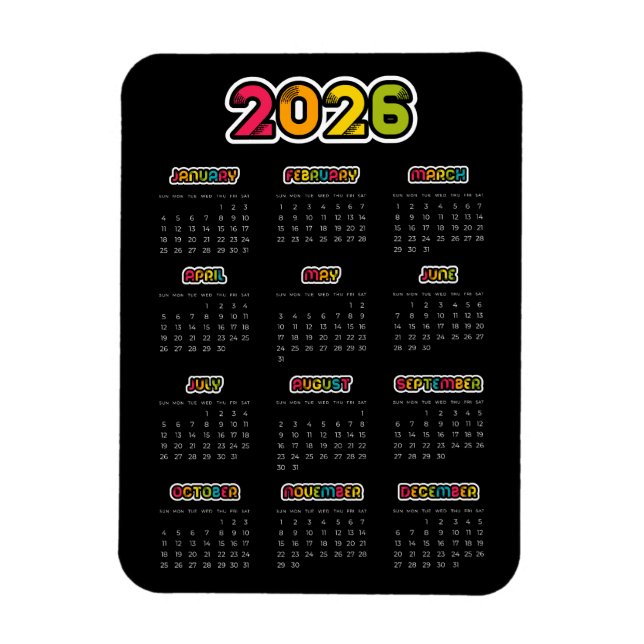Farbiger Schwarzer Kalender 2025 Magnet (Vertikal)