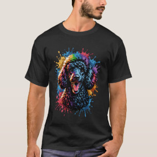 Farbiger schwarzer Standard Pudel lebendiger Regen T-Shirt