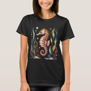 Farbiger Seepferdchen mit Meeresalgen T-Shirt