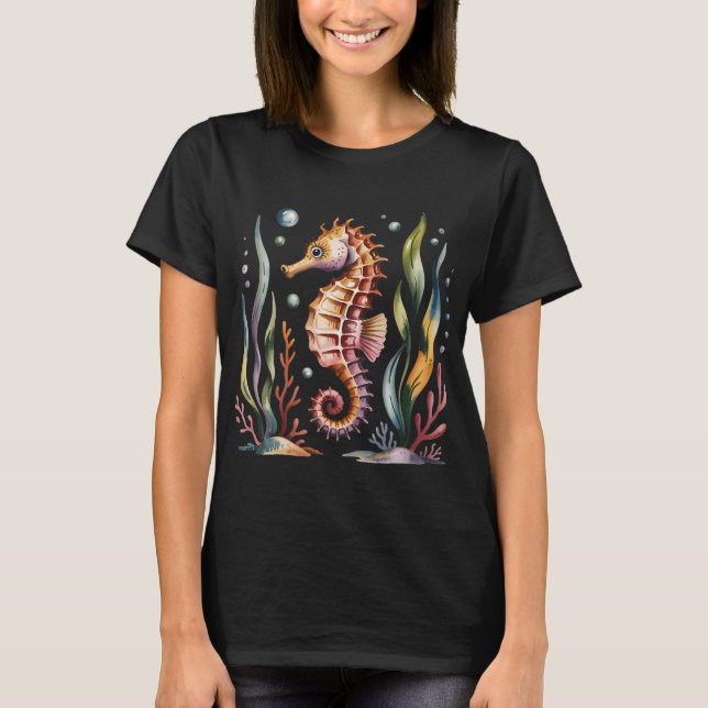 Farbiger Seepferdchen mit Meeresalgen T-Shirt (Vorderseite)