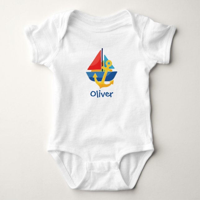 Farbiger Segelboot und leuchtender Anker Baby Strampler (Vorderseite)