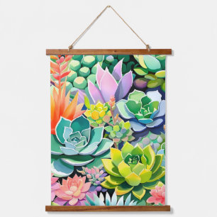 Farbiger Sommer Succulent Botanischer Garten Wandteppich Mit Holzrahmen