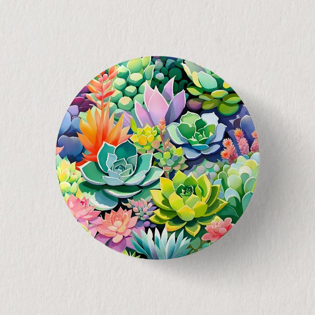 Farbiger Sommer Sukkulenten Botanischer Garten Button (Vorderseite)