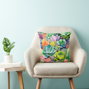 Farbiger Sommer Sukkulenten Botanischer Garten Kissen