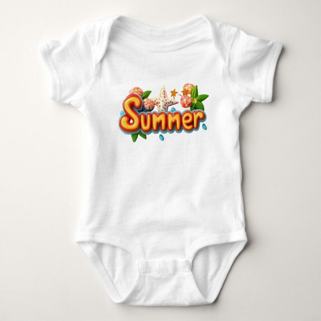 Farbiger Sommertext mit Strandelementen Baby Strampler (Vorderseite)