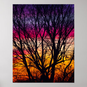 Farbiger Sonnenuntergang mit einem silhouettierten Poster