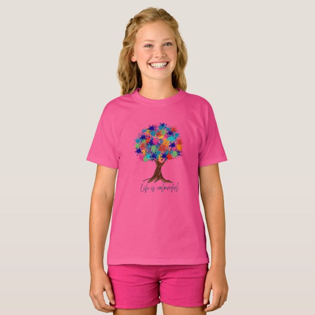 Farbiger Spritzbaum Mädchen T-Shirt (Vorne ganz)