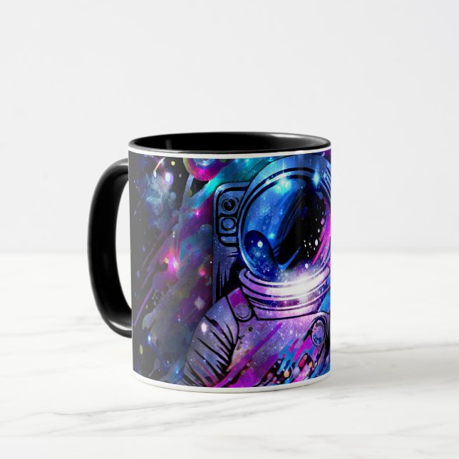 Farbiger Spritzer Sternenraum Astronaut  Tasse (Vorderseite Links)