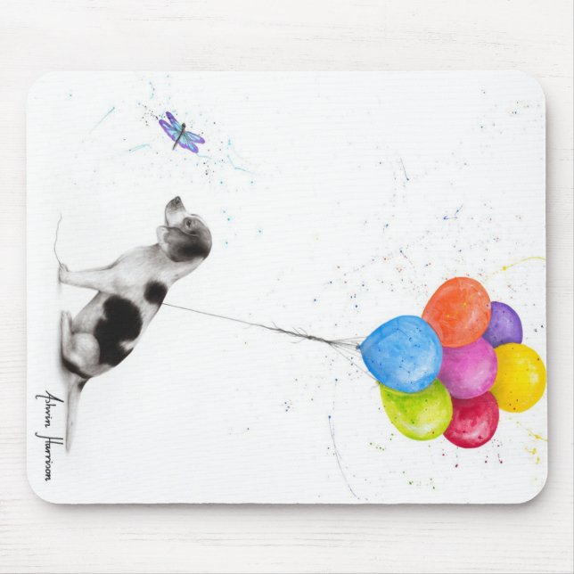 Farbiger Stift Zeichnend Beagle Hund und Balloons Mousepad (Vorne)