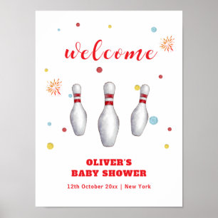 Farbiger Strike Up Bowling Baby Shower Willkommen Poster
