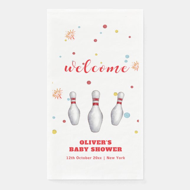 Farbiger Strike Up Bowling Willkommen Baby Shower  Serviette (Vorderseite)
