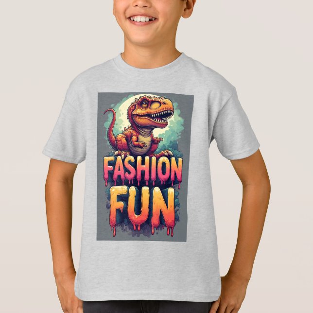 Farbiger süßer T-Rex mit modischer lustiger Typogr T-Shirt (Vorderseite)