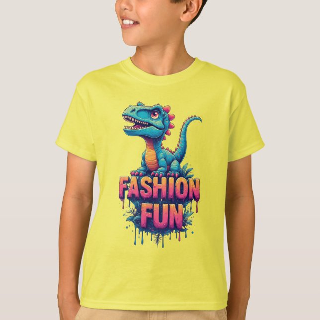 Farbiger süßer T-Rex mit modischer lustiger Typogr T-Shirt (Vorderseite)