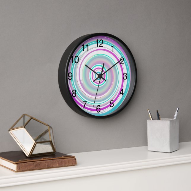 Farbiger Swirl mit schwarzen Zahlen Uhr (Büro)