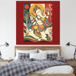 Farbiger tanzender Ganesha - Indische Volks-Tribal Leinwanddruck