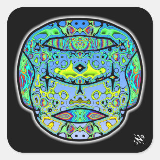 Farbiger tätowierter Schädel v5 viereckiger Aufkle Quadratischer Aufkleber