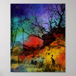 Farbiger Teich im Wald Poster