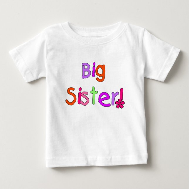 Farbiger Text Big Sister Baby T-shirt (Vorderseite)