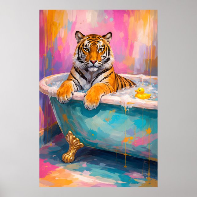 Farbiger Tiger-Badezimmerposter, Abstrakte Tierwan Poster (Vorne)