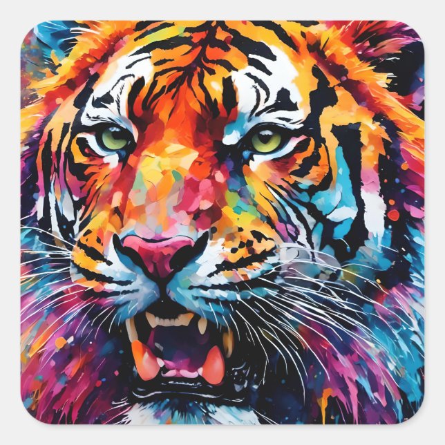 Farbiger Tiger Quadratischer Aufkleber (Vorderseite)
