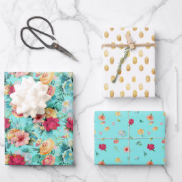 Farbiger türkisfarbener Glitzer Geschenkpapier Set