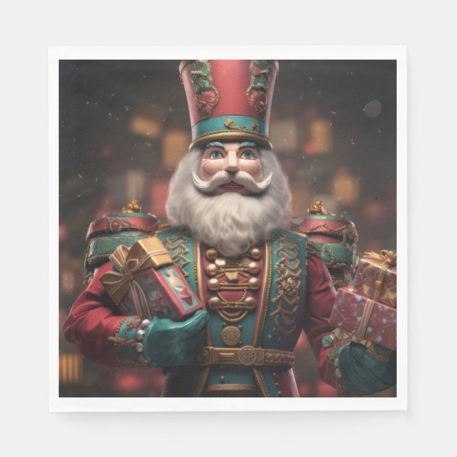 Farbiger, uniformierter Herr mit vielen Geschenken Serviette (Vorderseite)