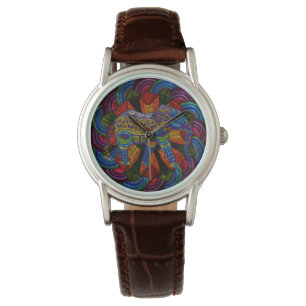 Farbiger verzierter Elefant und Mandala Armbanduhr