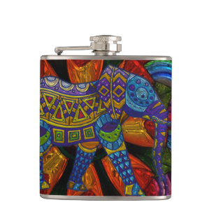 Farbiger verzierter Elefant und Mandala Flachmann