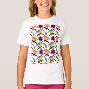 Farbiger Vogel Blumen Nahtloses Muster   Handgezei T-Shirt