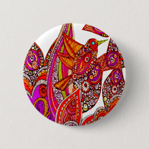 Farbiger Vogel des Paradieses, weißer Knopf Button