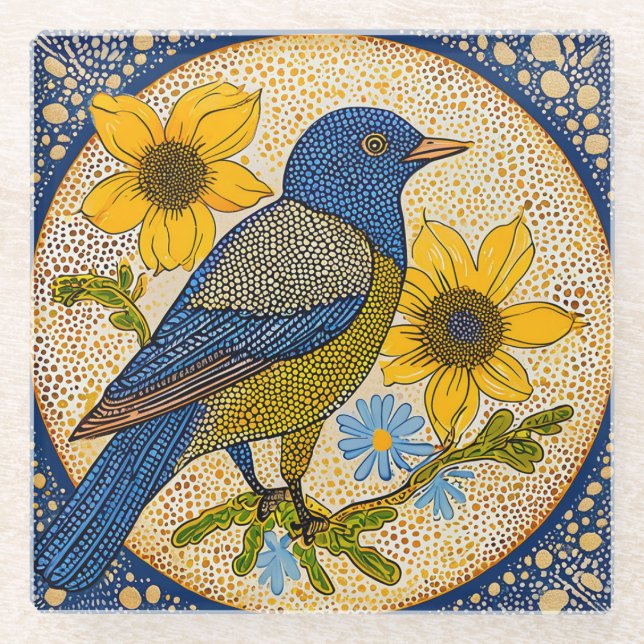 Farbiger Vogel Glasuntersetzer (Vorderseite)