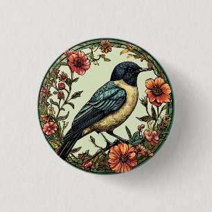 Farbiger Vogel in einem floralen Design Button