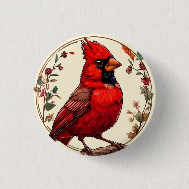 Farbiger Vogel mit Blumenrahmen Button (Vorderseite)