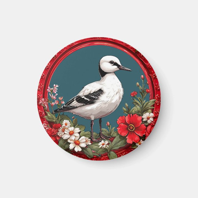 Farbiger Vogel mit Blumenrahmen Magnet (Vorne)