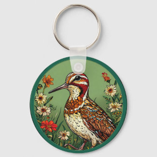 Farbiger Vogel mit Blumenrahmen Schlüsselanhänger