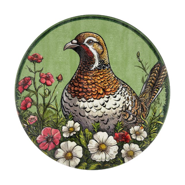 Farbiger Vogel mit Blumenrahmen Schneidebrett (Vorderseite)