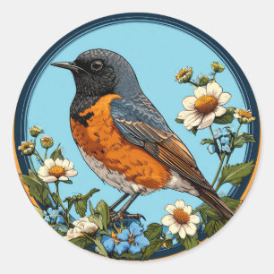 Farbiger Vogel mit floralem Rahmen Runder Aufkleber