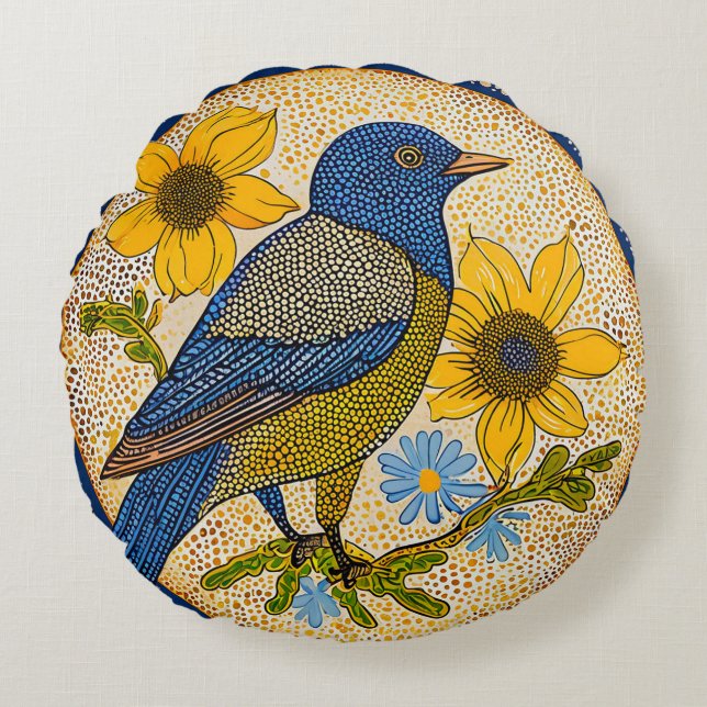 Farbiger Vogel Rundes Kissen (Vorderseite)