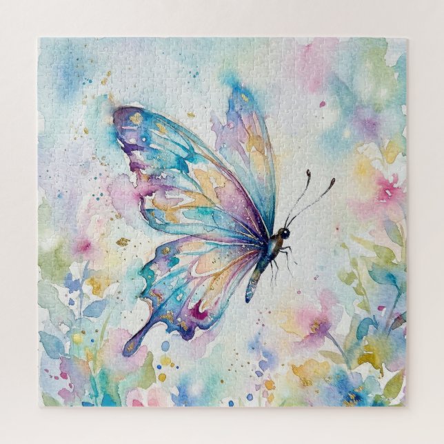Farbiger Wasserfarbenschmetterling Blumenmuster Puzzle (Vertikal)