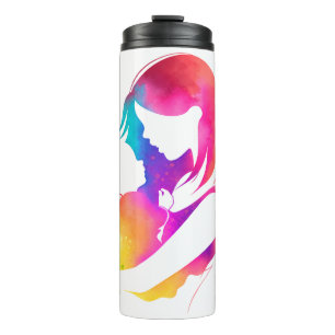 Farbiger Watercolor-Mutter-und-Baby-Reisebecher Thermosbecher