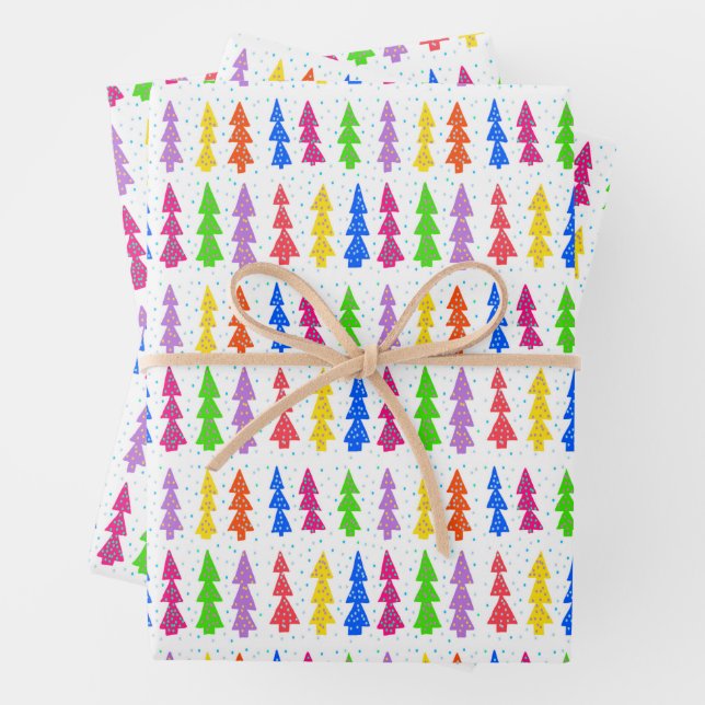 Farbiger Weihnachtsbaum Pop Art Geschenkpapier Set (Beispiel)